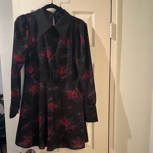 Killstar Floral Black and Red Long Sleeve Dress